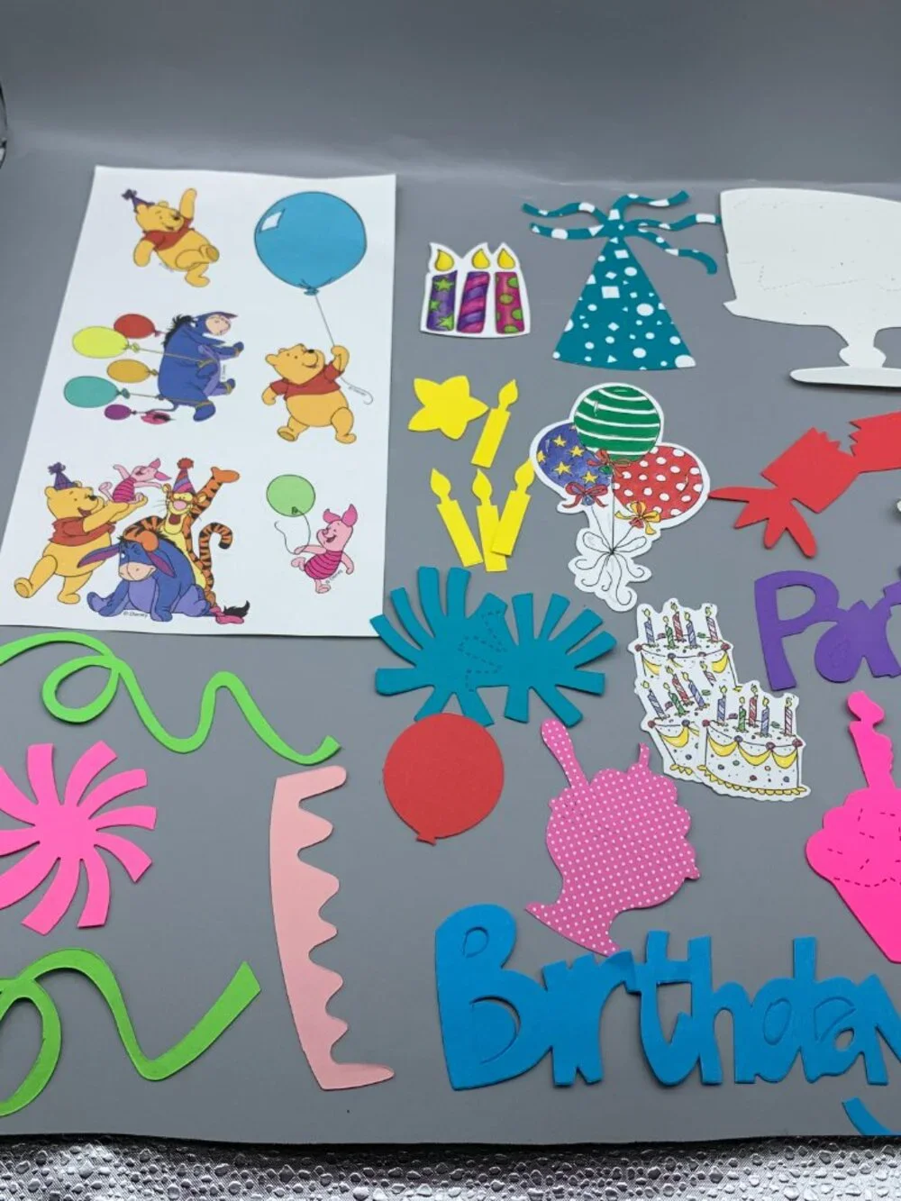 Assortment of Birthday Themed Stickers/Cut-outs/Wrapping Paper/Frames Crafting